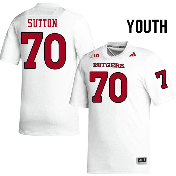 Youth #70 Reggie Sutton Rutgers Scarlet Knights 2024 College Football Jerseys Stitched-White